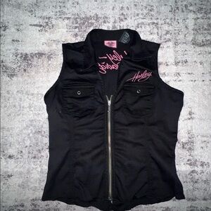 Harley Davidson Black and Pink Zip-Up Vest